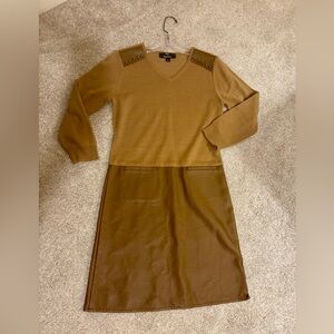 Dennis Basso sz 2 mixed fabric dress,faux leather skirt sweater-like top & studs